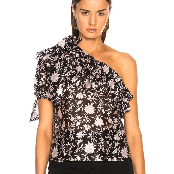 ULLA JOHNSON Goldie One Shoulder Floral Top - Picture 1 of 9